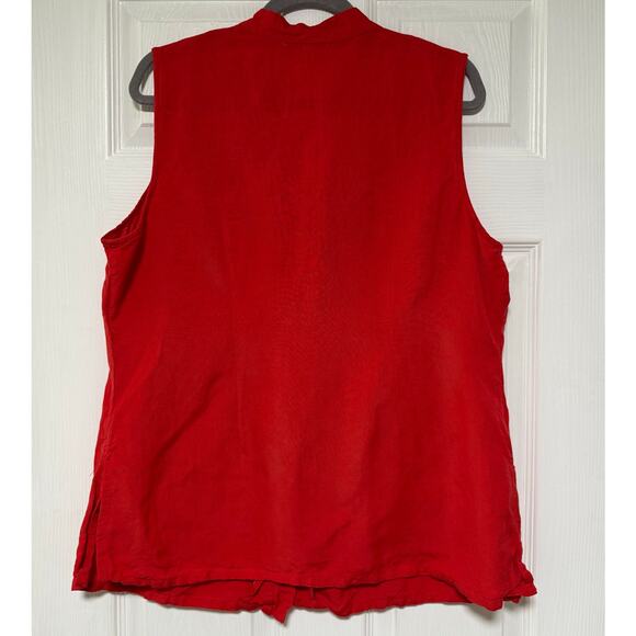Jennifer Women Coral Red Sequin Embroidered Linen Blend Sleeveless Top Size 16 - Picture 12 of 16
